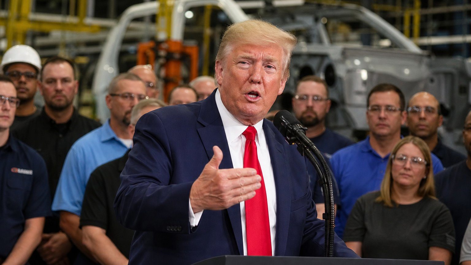 Trump Defends Tariffs at GM Plant in Michigan