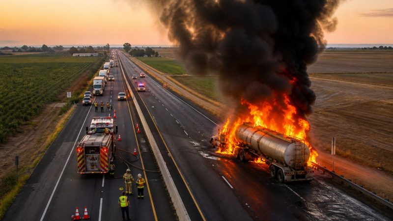 California Highway 99 tanker fire shuts lanes