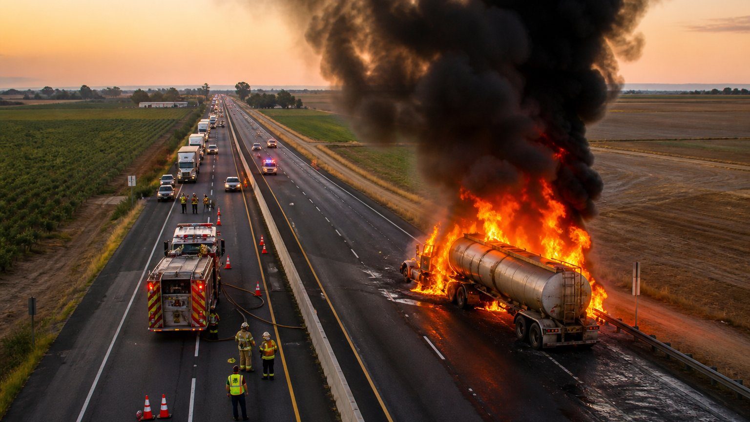 California Highway 99 tanker fire shuts lanes